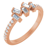 14K Gold Natural Diamond Scattered Baguette Ring - Rose Gold