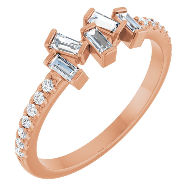 14K Gold Natural Diamond Scattered Baguette Ring - Rose Gold