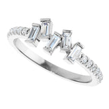 Platinum Natural Diamond Scattered Baguette Ring - view 5