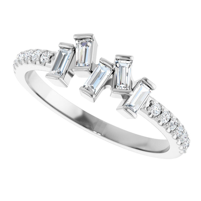 Platinum Natural Diamond Scattered Baguette Ring - view 5