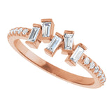 14K Gold Natural Diamond Scattered Baguette Ring - Rose Gold - view 5