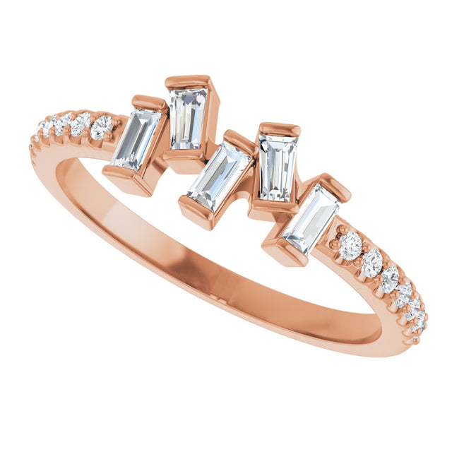 14K Gold Natural Diamond Scattered Baguette Ring - Rose Gold - view 5