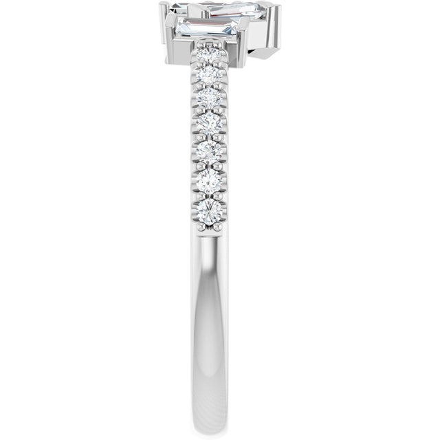14K Gold Natural Diamond Scattered Baguette Ring - White Gold - view 4