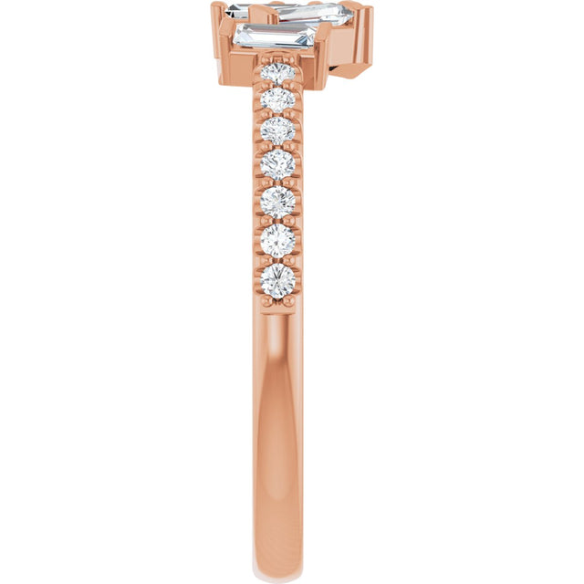 14K Gold Natural Diamond Scattered Baguette Ring - Rose Gold - view 4