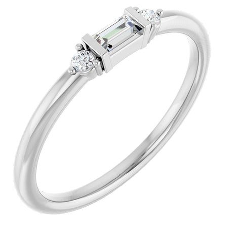 Platinum Straight Baguette Natural Diamond Accented Stackable Ring
