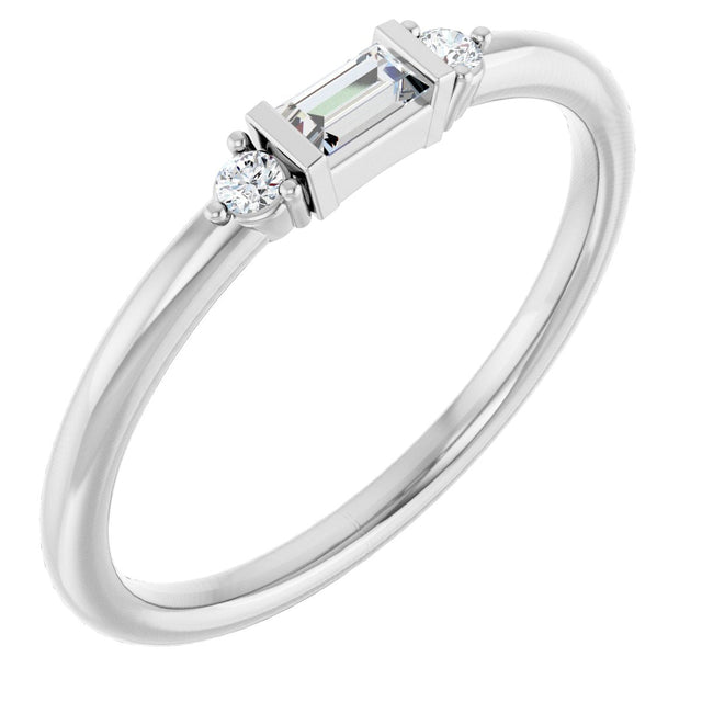 14K Gold Straight Baguette Natural Diamond Accented Stackable Ring – 3.5x2mm - White Gold
