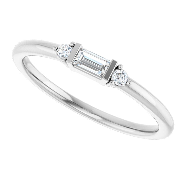 Platinum Straight Baguette Natural Diamond Accented Stackable Ring - view 5