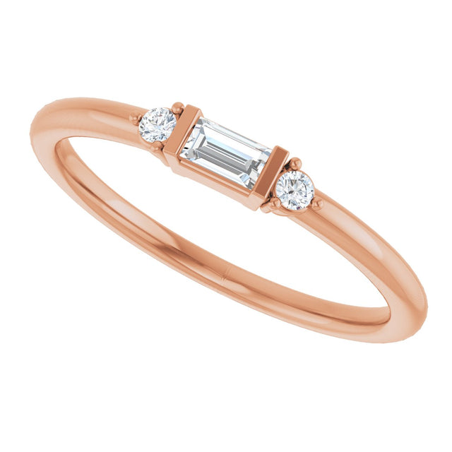 14K Gold Straight Baguette Natural Diamond Accented Stackable Ring – 3.5x2mm - Rose Gold - view 5