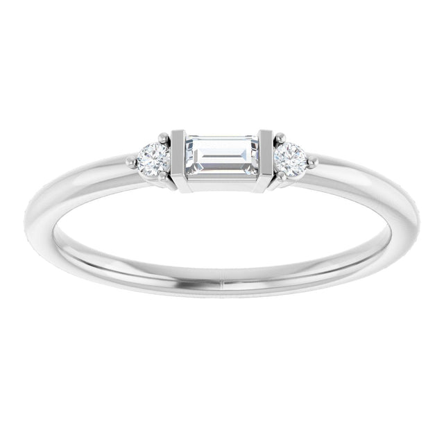 Platinum Straight Baguette Natural Diamond Accented Stackable Ring - view 3