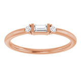 14K Gold Straight Baguette Natural Diamond Accented Stackable Ring – 3.5x2mm - Rose Gold - view 3