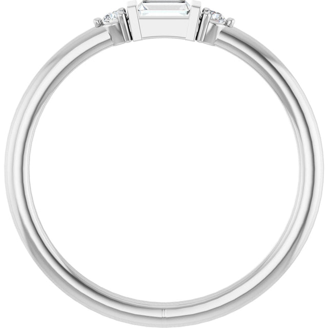 Platinum Straight Baguette Natural Diamond Accented Stackable Ring - view 2