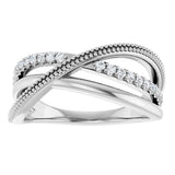 14K Gold Round Natural Diamond Criss-Cross Ring V - White Gold - view 3