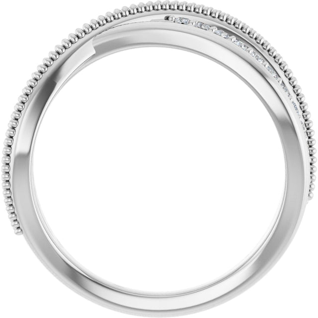 14K Gold Round Natural Diamond Criss-Cross Ring V - White Gold - view 2