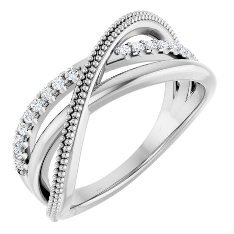 14K Gold Round Lab-Grown Diamond Criss-Cross Ring – 1.3mm Stones - White Gold