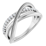 14K Gold Round Natural Diamond Criss-Cross Ring V - White Gold