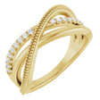 14K Gold Round Lab-Grown Diamond Criss-Cross Ring – 1.3mm Stones - Yellow Gold