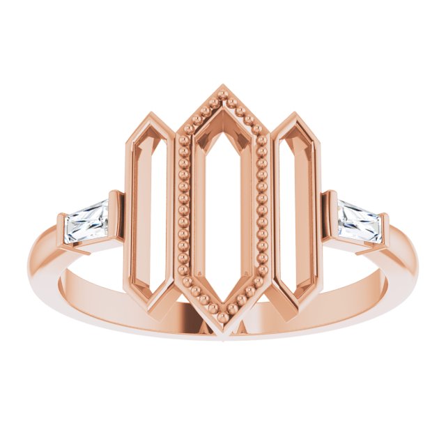 14K Gold Tapered Baguette Natural Diamond Geometric Ring - Rose Gold - view 3