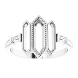 14K Gold Tapered Baguette Natural Diamond Geometric Ring - White Gold - view 3
