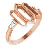 14K Gold Tapered Baguette Natural Diamond Geometric Ring - Rose Gold