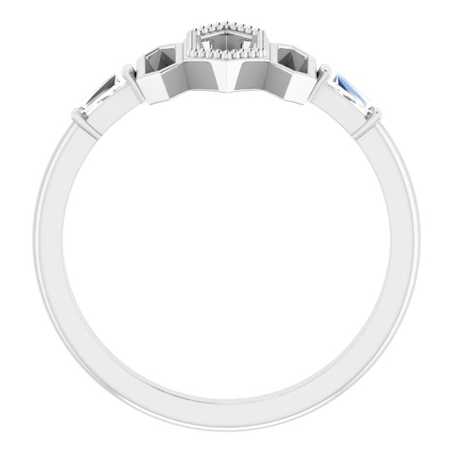 14K Gold Tapered Baguette Natural Diamond Geometric Ring - White Gold - view 2