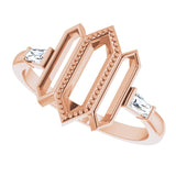 14K Gold Tapered Baguette Natural Diamond Geometric Ring - Rose Gold - view 5