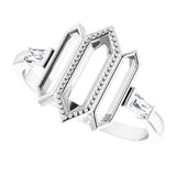 14K Gold Tapered Baguette Natural Diamond Geometric Ring - White Gold - view 5