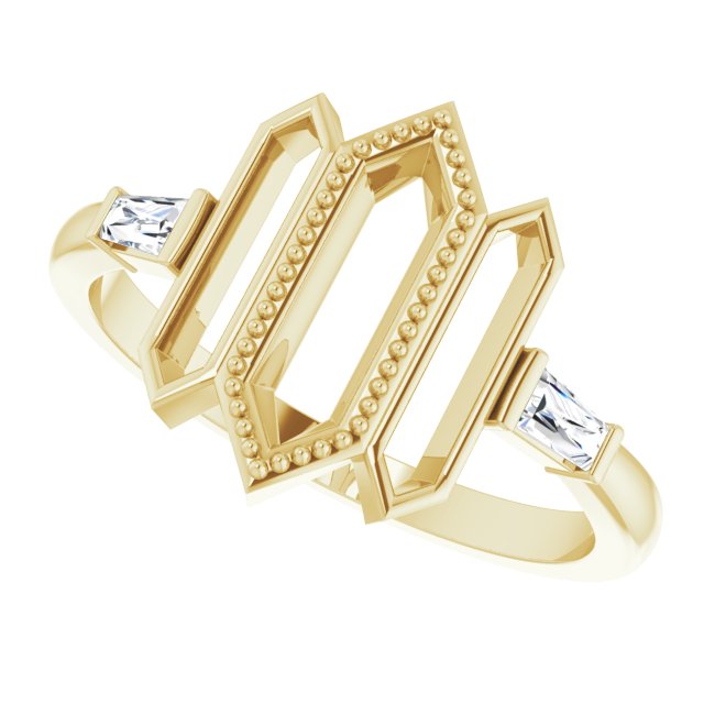 14K Gold Tapered Baguette Natural Diamond Geometric Ring - Yellow Gold - view 5