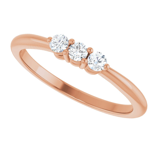 14K Gold Round Natural Diamond Three-Stone Anniversary Band – 2.5mm Stones - Rose Gold - view 5