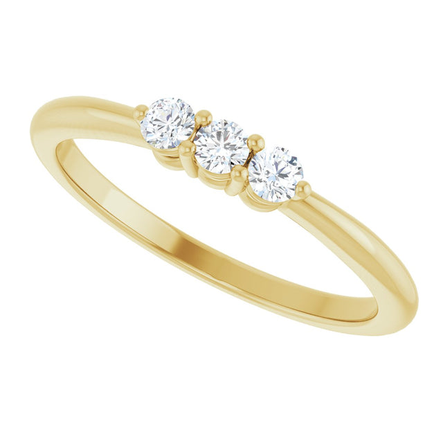 14K Gold Round Natural Diamond Three-Stone Anniversary Band – 2.5mm Stones - Yellow Gold - view 5