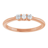 14K Gold Round Natural Diamond Three-Stone Anniversary Band – 2.5mm Stones - Rose Gold - view 3
