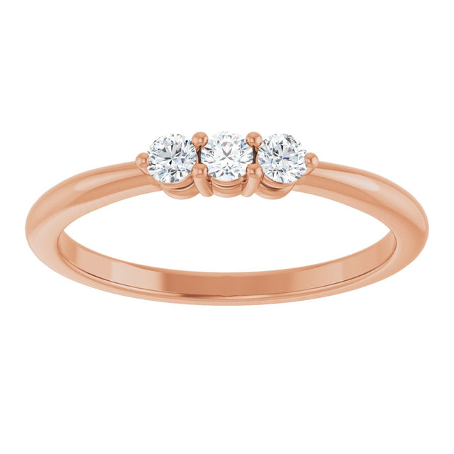 14K Gold Round Natural Diamond Three-Stone Anniversary Band – 2.5mm Stones - Rose Gold - view 3