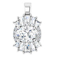 14K Gold Oval Natural White Sapphire Halo-Style Necklace or Pendant - White Gold