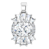 14K Gold Oval Natural White Sapphire Halo-Style Necklace or Pendant - White Gold