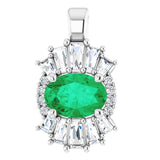 Platinum Oval Natural Emerald Halo-Style Necklace or Pendant