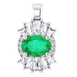 14K Gold Oval Natural Emerald Halo-Style Necklace or Pendant - White Gold