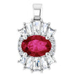 14K Gold Oval Natural Ruby Halo-Style Necklace or Pendant - White Gold