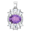 Platinum Oval Natural Amethyst Halo-Style Necklace or Pendant