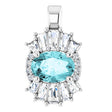 Platinum Oval Natural Blue Zircon Halo-Style Necklace or Pendant
