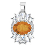 14K Gold Oval Natural Citrine Halo-Style Necklace or Pendant - White Gold