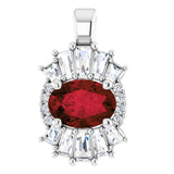 Platinum Oval Natural Mozambique Garnet Halo-Style Necklace or Pendant