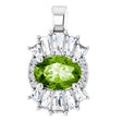 Platinum Oval Natural Peridot Halo-Style Necklace or Pendant