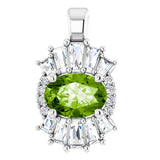 Platinum Oval Natural Peridot Halo-Style Necklace or Pendant