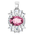 Platinum Oval Natural Pink Tourmaline Halo-Style Necklace or Pendant
