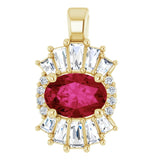 14K Gold Oval Natural Ruby Halo-Style Necklace or Pendant - Yellow Gold