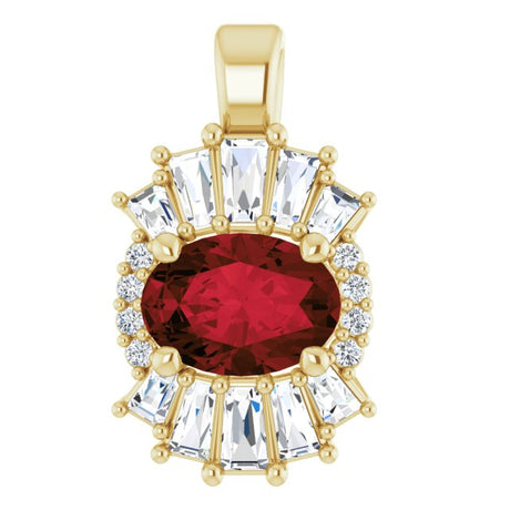 14K Gold Oval Natural Mozambique Garnet Halo-Style Necklace or Pendant - Yellow Gold