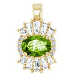 14K Gold Oval Natural Peridot Halo-Style Necklace or Pendant - Yellow Gold