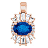 14K Gold Oval Natural Blue Sapphire Halo-Style Necklace or Pendant - Rose Gold