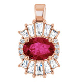 14K Gold Oval Natural Ruby Halo-Style Necklace or Pendant - Rose Gold