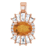 14K Gold Oval Natural Citrine Halo-Style Necklace or Pendant - Rose Gold