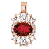14K Gold Oval Natural Mozambique Garnet Halo-Style Necklace or Pendant - Rose Gold